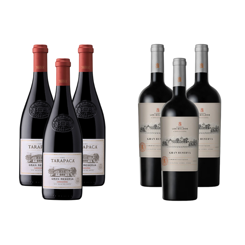 Pack 3 Vinos Tarapaca Gran Reserva Carmenere + 3 Vinos Chateau los Boldos Gran Reserva Cabernet Sauvignon